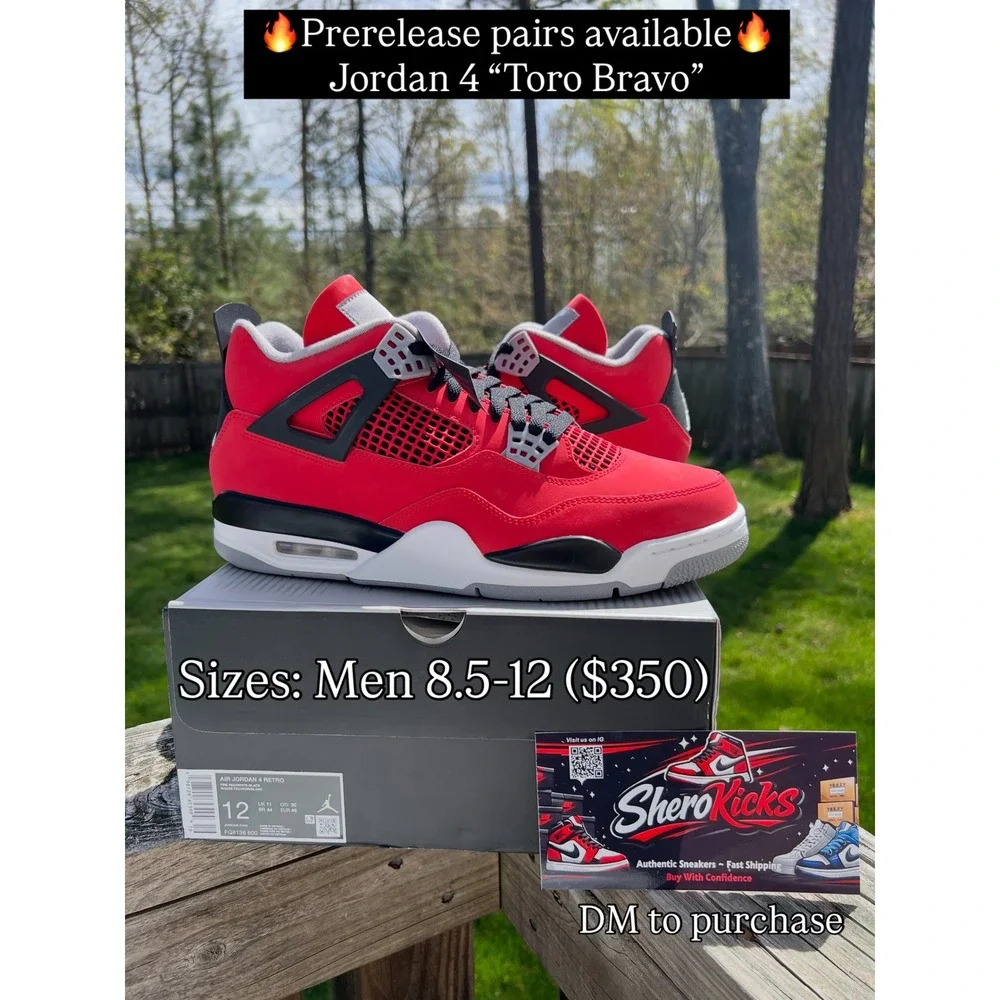 Jordan 4 Retro Toro Bravo Fire Red Black Cement Grey FQ8138-600 Size‎ 8-12